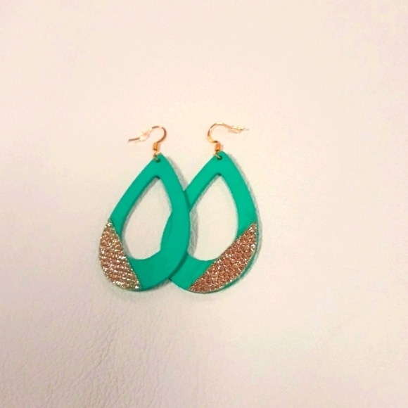 Mint Green/Teardrop/Hoop Earrings/ Shimmer Detail/ Handcrafted by J.Monique - Picture 5 of 9